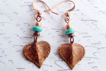 Simple Artisan Copper Nouveau Leaf Earrings