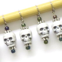 Hand Made Skulls & Beads Knitting Stitch Markers - Set of 6