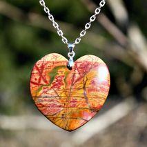 Stone Heart Pendant Statement Necklace - Picasso Jasper