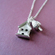 Tiny House and Tree Necklace Sterling Silver