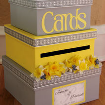 Custom Wedding Card Box, 3 Tier, Yellow and Gray