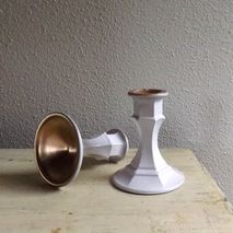 2 White and Gold Candlestick Holders