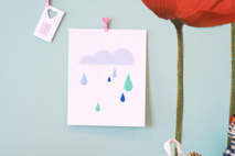 Paper Embroidered Raindrops and Cloud Print - 8 x 10 in