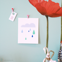 Paper Embroidered Raindrops and Cloud Print - 8 x 10 in
