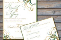 Tan & Green Watercolor Octopus Wedding Invitation and RSVP card