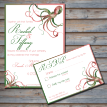 Pink & Green Watercolor Octopus Wedding Invitation and RSVP card