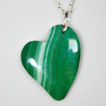 Stone Heart Pendant Necklace - Green Dragon Veins Agate