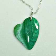 Heart Pendant Necklace - Green Dragon Veins Agate - Statement