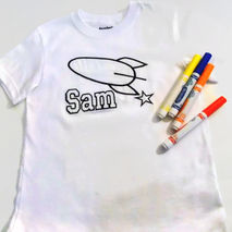 Color Your Own Tee, Rocketship Tshirt kids can design, Wash and