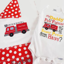 Firefighter baby gift set, embroidered reversible burp cloth and