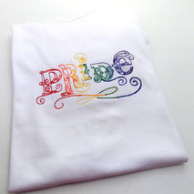 Gay Pride shirt in rainbow vintage script.  Elegant and Custom E