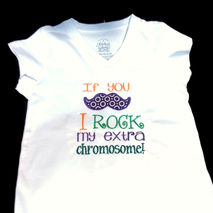 Down Syndrome awareness Mustache applique embroidered tee. Child