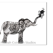 Elephant Pen and Ink Print 8" x 10"