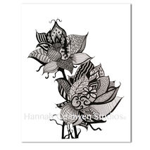 Lotus Flowers Pen and Ink Print 8" x 10"