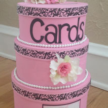 Custom Wedding Card Box, Round 3 Tier, Pink and Black, Pearls