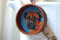 Custom pet portrait set in a shadow box pendant, miniature oil p