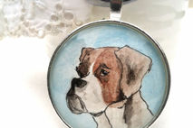 Custom watercolor miniature pet portrait pendant, personalized w