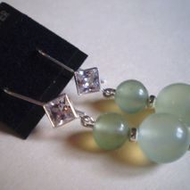 Natural Jade Stone Earrings 925 Sterling Silver Cubic Zirconia