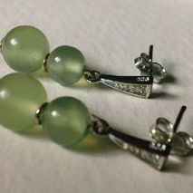 Earrings Natural Jade Stone Cubic Zirconia Sterling Silver