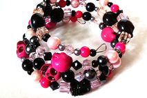 Pink and black skull stacking bracelet, Day of the Dead