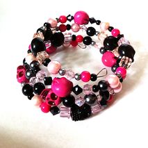 Pink and black skull stacking bracelet, Day of the Dead
