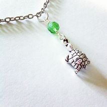 Little turtle necklace with green crystal, turtle pendant