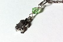 Tiny frog neckace with green crystals, frog necklace