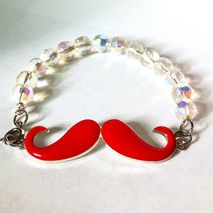 Red mustache crystal bracelet, stacking bracelet