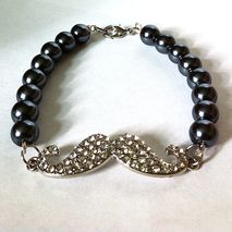 Black pearl mustache bracelet, layering bracelet