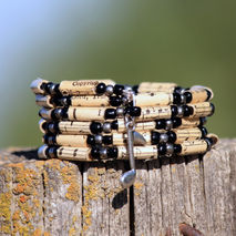 Music Bracelet in Black and Silver  - Beads Upcycled from Vintag