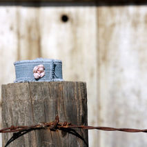 Shabby Denim Cuff with Vintage Rose Closure - Upcycle - OOAK