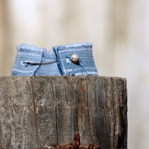 Shabby Denim Cuff with Vintage Cuff Link Closure - Upcycle - OOA