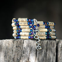 French Language Paper Bead Bracelet - Stacking Wrap Bracelet - M