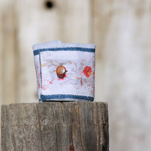 Denim with 70's Floral Pattern Upcycled Wrist Cuff