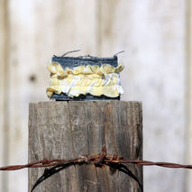 Shabby Denim and Yellow Ruffled Upcycled Wrist Cuff