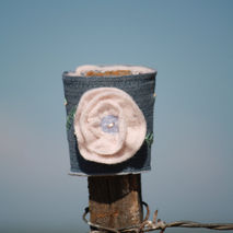 Denim and Cashmere Floral Cuff - Upcycle