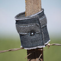 Denim and Cashmere Cuff - With Hand Stitched Detail - Upcycle -