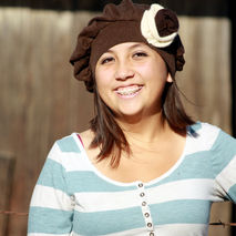 Brown Cotton Upcycled Hat With Shabby Wool Flower