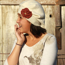 Bone White Felted Wool Upcycled Hat With Shabby Flower