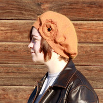 Cotton Angora Cashmere Blend Hat in Rust Orange - Upcycle