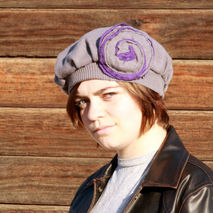 Felted Women's Hat in Gray With Shabby Flower - Upcycle