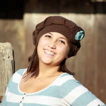 Vegan Brown Cotton Hat With Green Shabby Flower