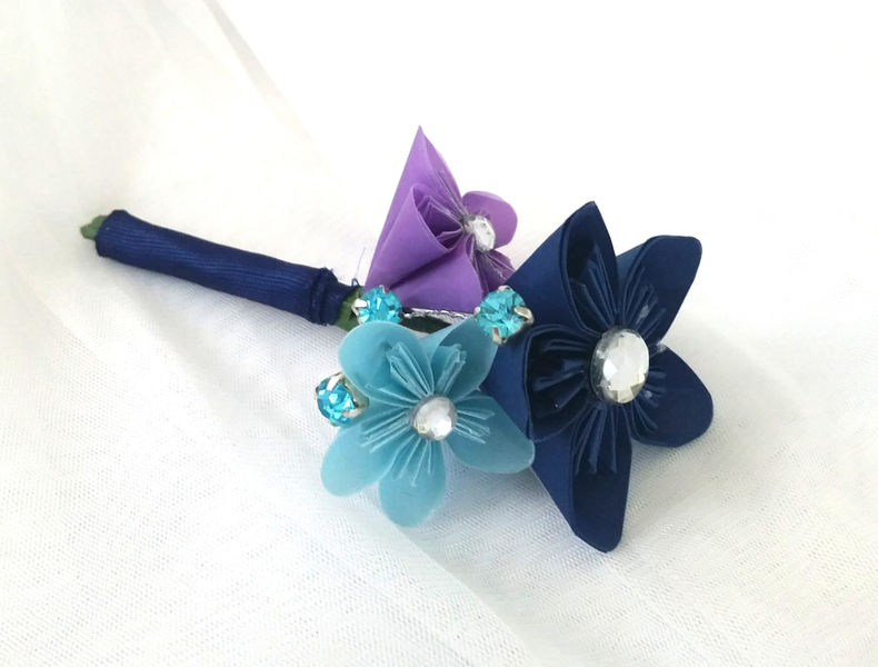 FOREVER BOUTONNIERE Origami Flower Bouquet in Aqua Navy Lavender ...