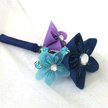 FOREVER BOUTONNIERE Origami Flower Bouquet in Aqua Navy Lavender