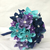 FOREVER BOUQUET Origami Flower Bouquet in Aqua Navy Lavender Orc