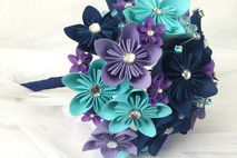 Blue/ Aqua, Black and White Mixed Paper Flower Bouquet, Origami Flowers,  Paper Flower Wedding Package. 