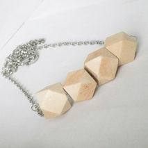 wooden geometric beaded bar necklace, bar necklace, geometric