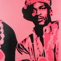 painting on card of Eric B & Rakim,stencils and spraypaints,hip