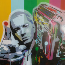 Painting of Eminem, stencils & spray paints on canvas 24 by 24 i