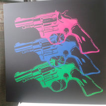 Warhol pop guns large canvas painting,pop art,revolvers,stencils